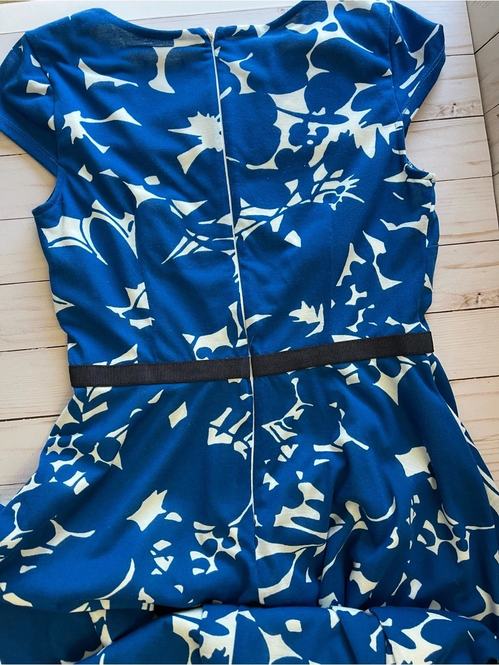 Ann Taylor Vibrant Royal Blue and White Floral Fit-and-Flare Mini Dress